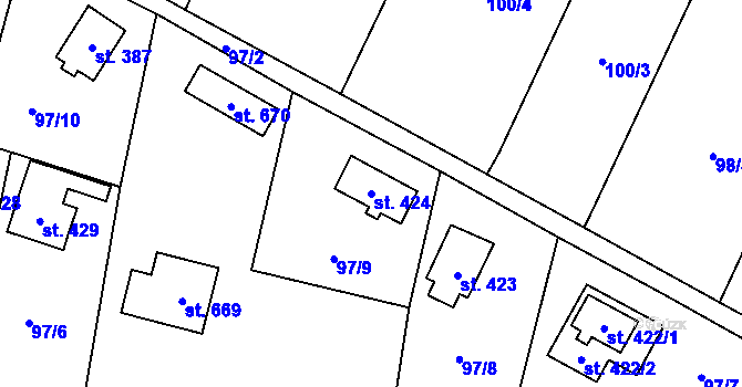 Parcela st. 424 v KÚ Struhařov u Mnichovic, Katastrální mapa