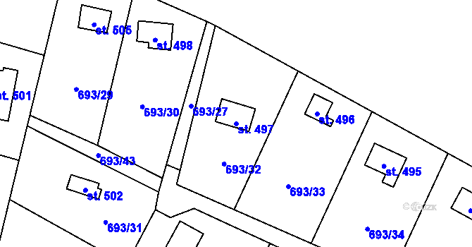 Parcela st. 497 v KÚ Struhařov u Mnichovic, Katastrální mapa