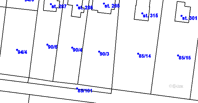 Parcela st. 90/3 v KÚ Struhařov u Mnichovic, Katastrální mapa