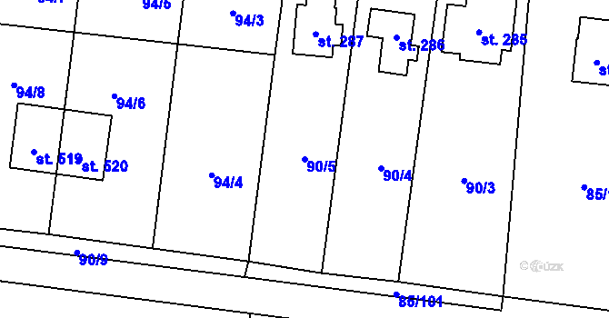 Parcela st. 90/5 v KÚ Struhařov u Mnichovic, Katastrální mapa