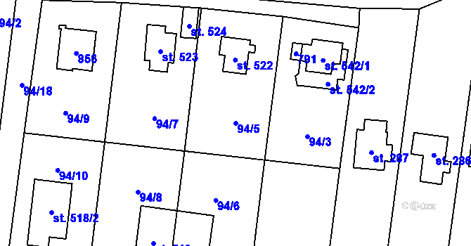 Parcela st. 94/5 v KÚ Struhařov u Mnichovic, Katastrální mapa