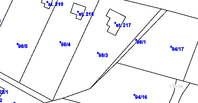 Parcela st. 98/3 v KÚ Struhařov u Mnichovic, Katastrální mapa