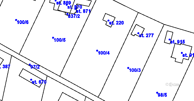 Parcela st. 100/4 v KÚ Struhařov u Mnichovic, Katastrální mapa