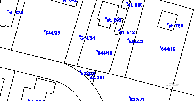 Parcela st. 644/18 v KÚ Struhařov u Mnichovic, Katastrální mapa