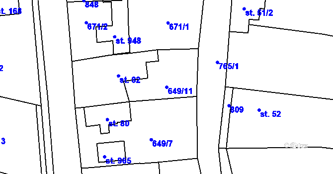 Parcela st. 649/11 v KÚ Struhařov u Mnichovic, Katastrální mapa