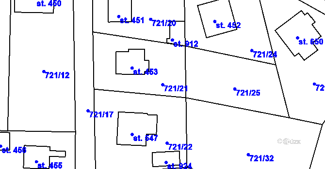 Parcela st. 721/21 v KÚ Struhařov u Mnichovic, Katastrální mapa
