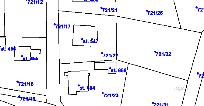 Parcela st. 721/22 v KÚ Struhařov u Mnichovic, Katastrální mapa