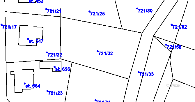 Parcela st. 721/32 v KÚ Struhařov u Mnichovic, Katastrální mapa