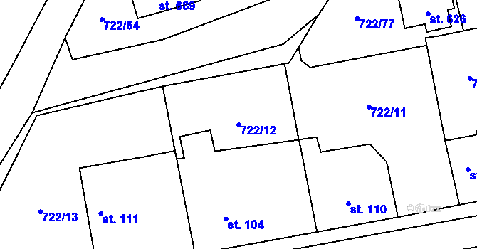 Parcela st. 722/12 v KÚ Struhařov u Mnichovic, Katastrální mapa