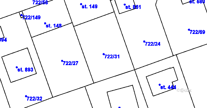 Parcela st. 722/31 v KÚ Struhařov u Mnichovic, Katastrální mapa