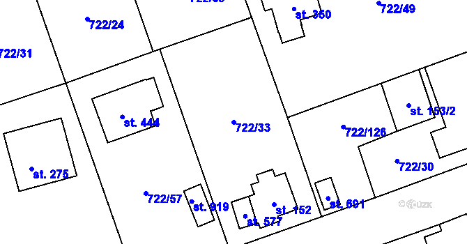 Parcela st. 722/33 v KÚ Struhařov u Mnichovic, Katastrální mapa