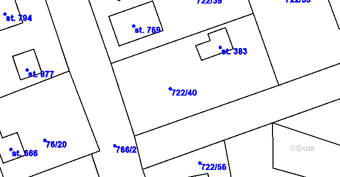 Parcela st. 722/40 v KÚ Struhařov u Mnichovic, Katastrální mapa