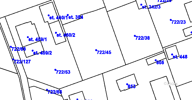 Parcela st. 722/45 v KÚ Struhařov u Mnichovic, Katastrální mapa
