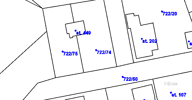 Parcela st. 722/74 v KÚ Struhařov u Mnichovic, Katastrální mapa