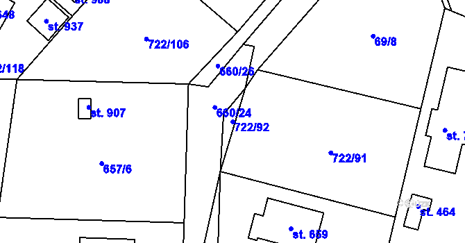 Parcela st. 722/92 v KÚ Struhařov u Mnichovic, Katastrální mapa