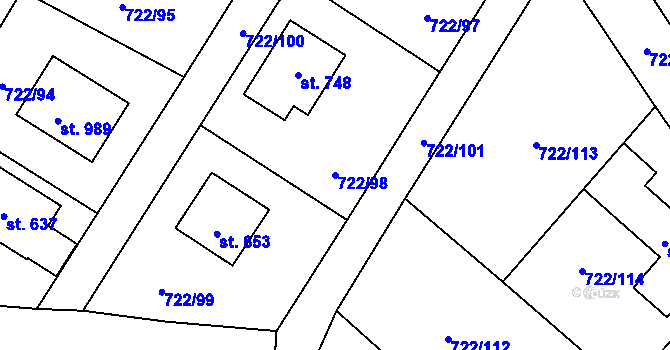 Parcela st. 722/98 v KÚ Struhařov u Mnichovic, Katastrální mapa