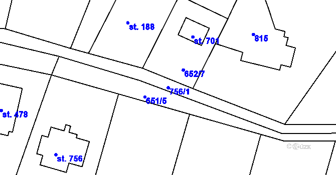 Parcela st. 756/1 v KÚ Struhařov u Mnichovic, Katastrální mapa