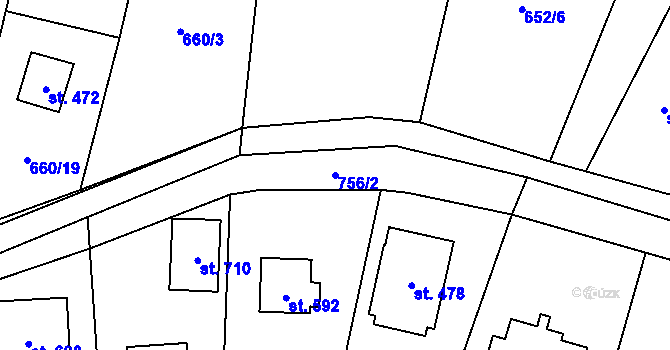 Parcela st. 756/2 v KÚ Struhařov u Mnichovic, Katastrální mapa