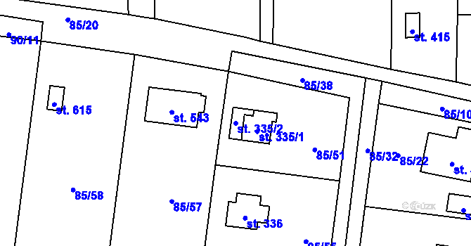 Parcela st. 335/2 v KÚ Struhařov u Mnichovic, Katastrální mapa