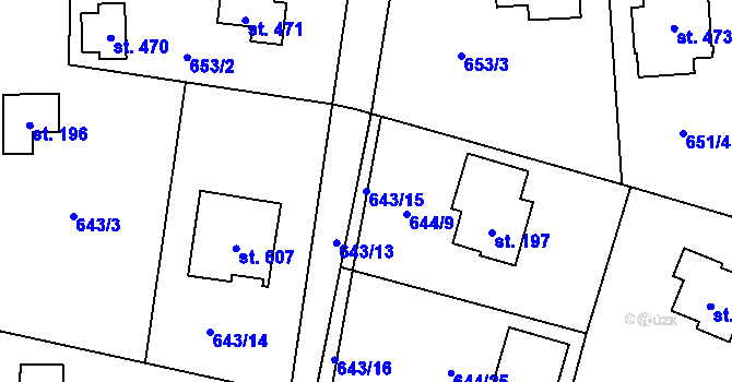 Parcela st. 643/15 v KÚ Struhařov u Mnichovic, Katastrální mapa