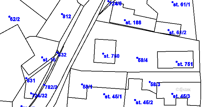 Parcela st. 750 v KÚ Struhařov u Mnichovic, Katastrální mapa