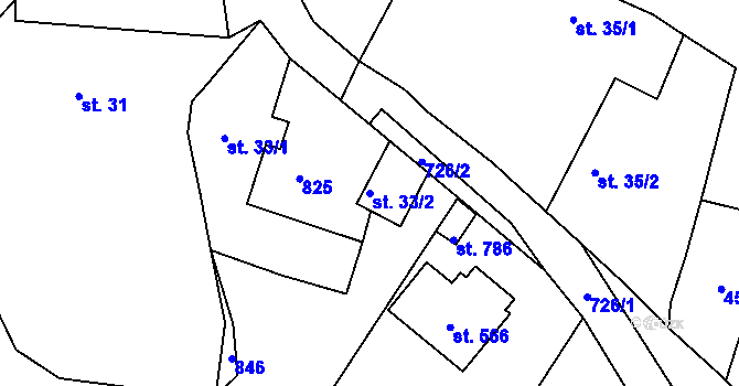 Parcela st. 33/2 v KÚ Struhařov u Mnichovic, Katastrální mapa