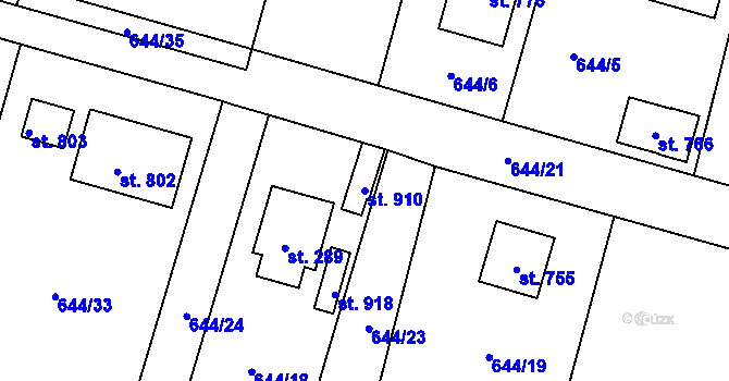 Parcela st. 910 v KÚ Struhařov u Mnichovic, Katastrální mapa