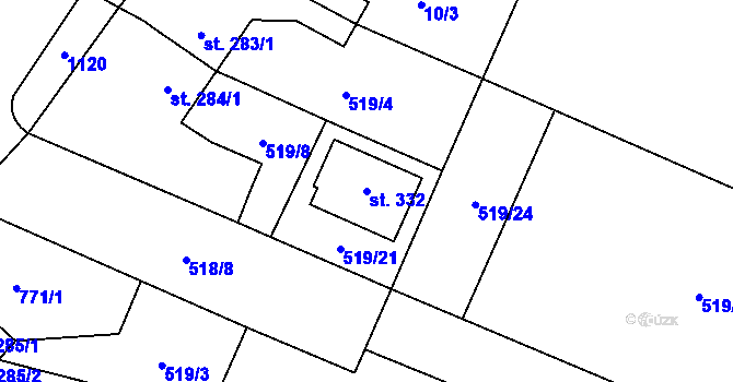 Parcela st. 332 v KÚ Struhy, Katastrální mapa