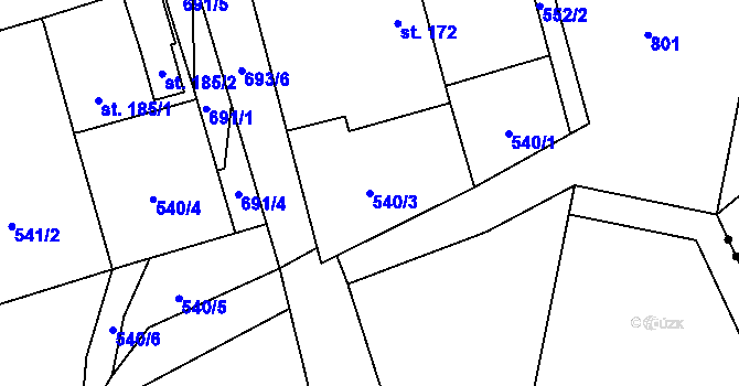 Parcela st. 540/3 v KÚ Struhy, Katastrální mapa