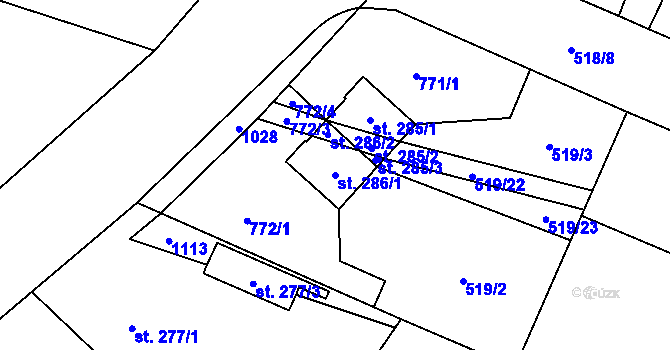 Parcela st. 286/1 v KÚ Struhy, Katastrální mapa
