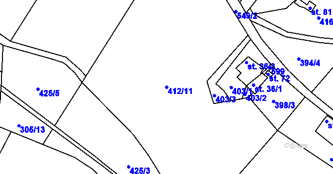 Parcela st. 412/11 v KÚ Protivec, Katastrální mapa