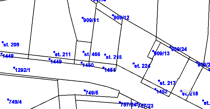 Parcela st. 215 v KÚ Strunkovice nad Blanicí, Katastrální mapa