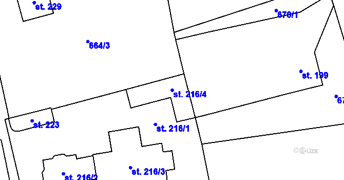 Parcela st. 216/4 v KÚ Strunkovice nad Blanicí, Katastrální mapa