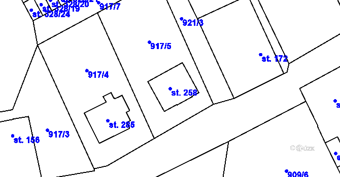 Parcela st. 258 v KÚ Strunkovice nad Blanicí, Katastrální mapa