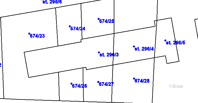 Parcela st. 296/3 v KÚ Strunkovice nad Blanicí, Katastrální mapa