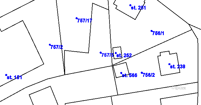 Parcela st. 757/3 v KÚ Strunkovice nad Blanicí, Katastrální mapa