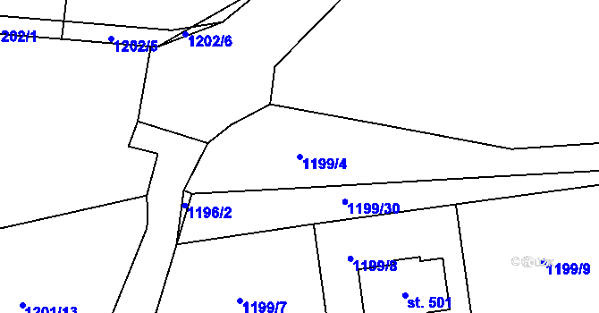 Parcela st. 1199/4 v KÚ Strunkovice nad Blanicí, Katastrální mapa