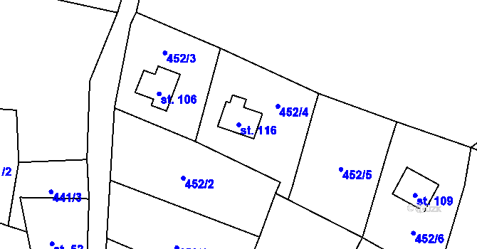 Parcela st. 116 v KÚ Přední Zborovice, Katastrální mapa