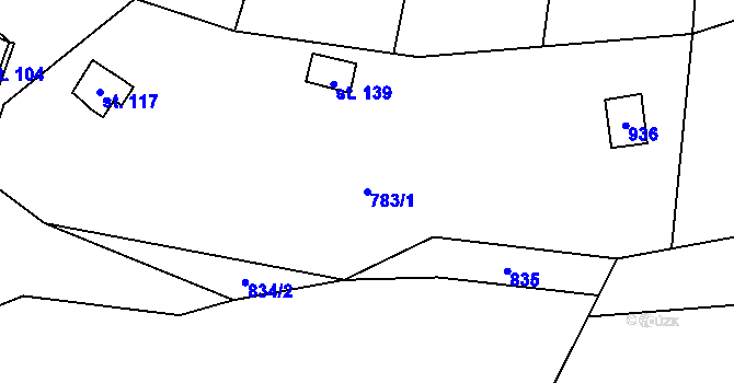 Parcela st. 783/1 v KÚ Přední Zborovice, Katastrální mapa