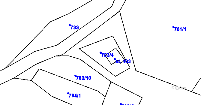 Parcela st. 783/4 v KÚ Přední Zborovice, Katastrální mapa