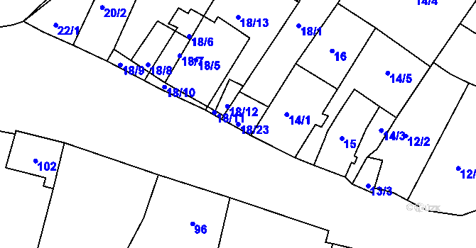 Parcela st. 18/23 v KÚ Strupčice, Katastrální mapa