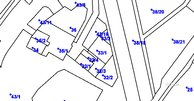 Parcela st. 33/1 v KÚ Strupčice, Katastrální mapa