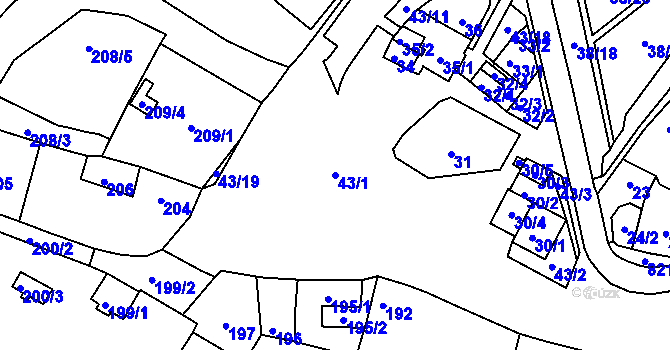 Parcela st. 43/1 v KÚ Strupčice, Katastrální mapa