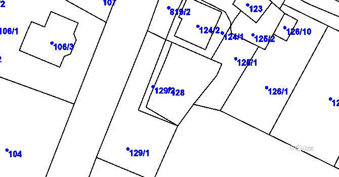 Parcela st. 128 v KÚ Strupčice, Katastrální mapa