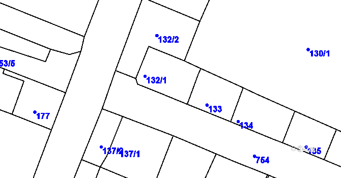 Parcela st. 132/1 v KÚ Strupčice, Katastrální mapa