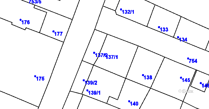 Parcela st. 137/1 v KÚ Strupčice, Katastrální mapa