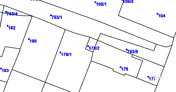 Parcela st. 178/2 v KÚ Strupčice, Katastrální mapa