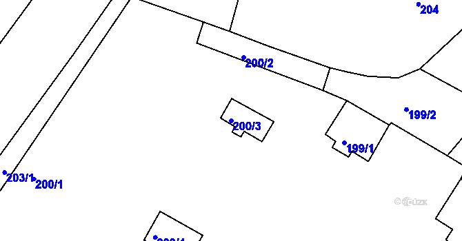 Parcela st. 200/3 v KÚ Strupčice, Katastrální mapa