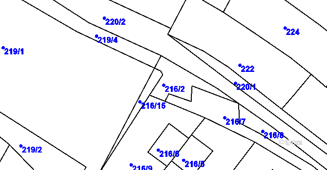 Parcela st. 216/2 v KÚ Strupčice, Katastrální mapa
