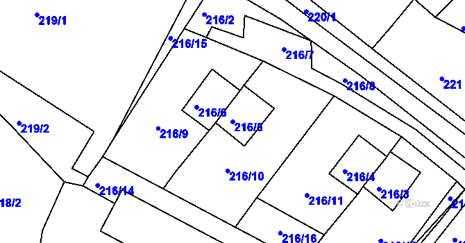 Parcela st. 216/5 v KÚ Strupčice, Katastrální mapa